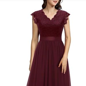 Women's V Neck Sleeveless Lace Bridesmaid Dress Wedding Party Gown
